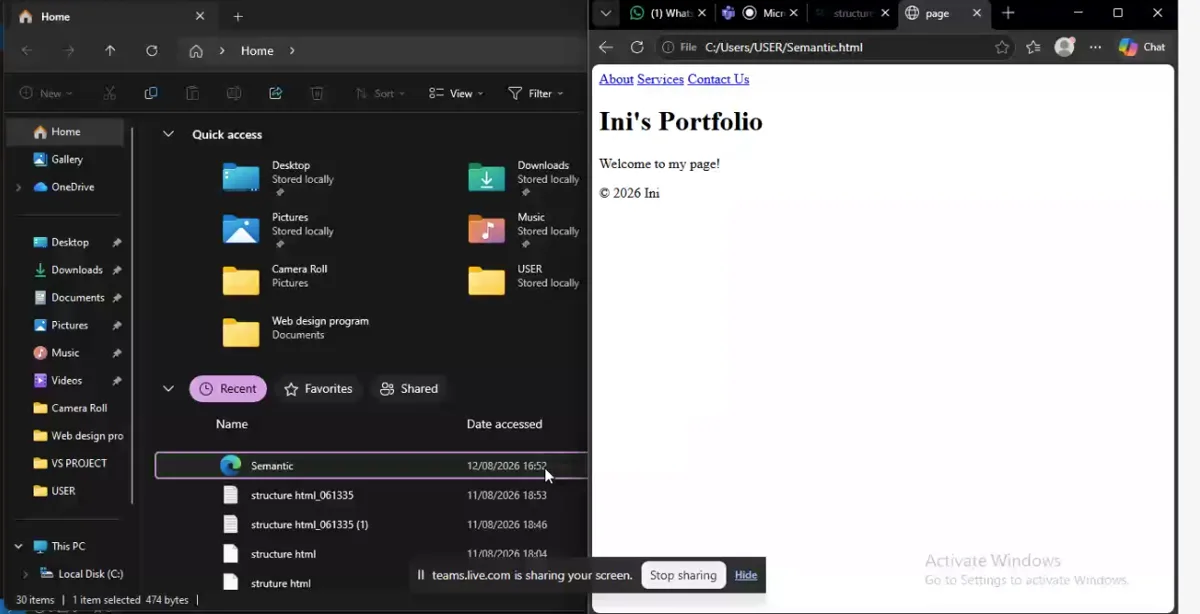 A studentβs first portfolio web page