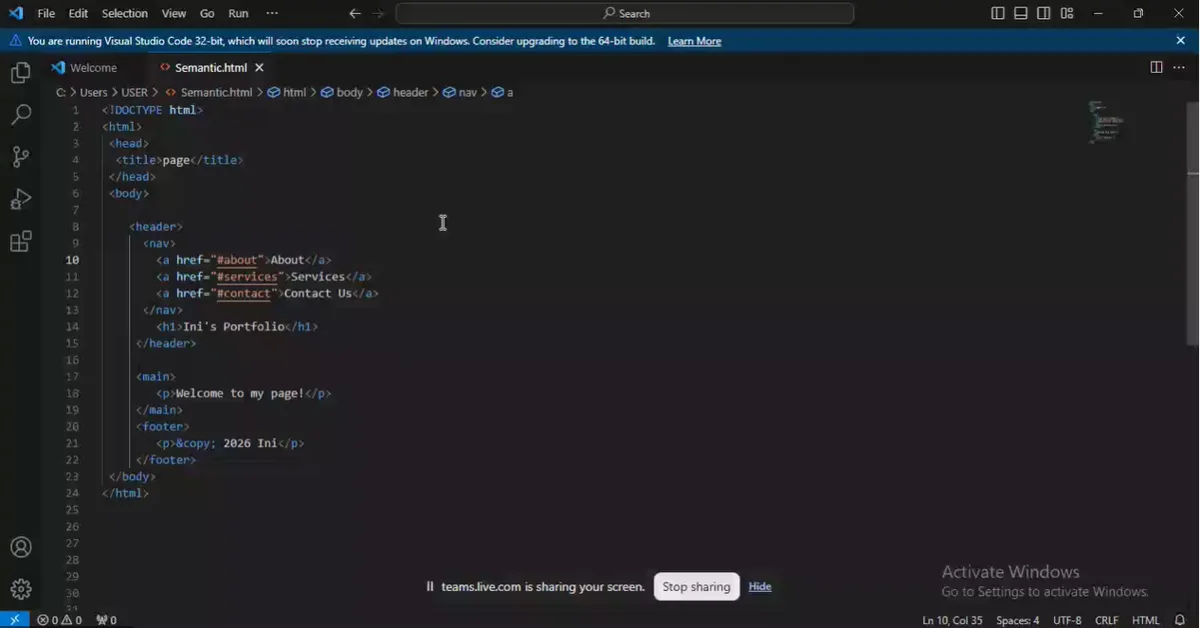 A student writing code in an editor during a live class